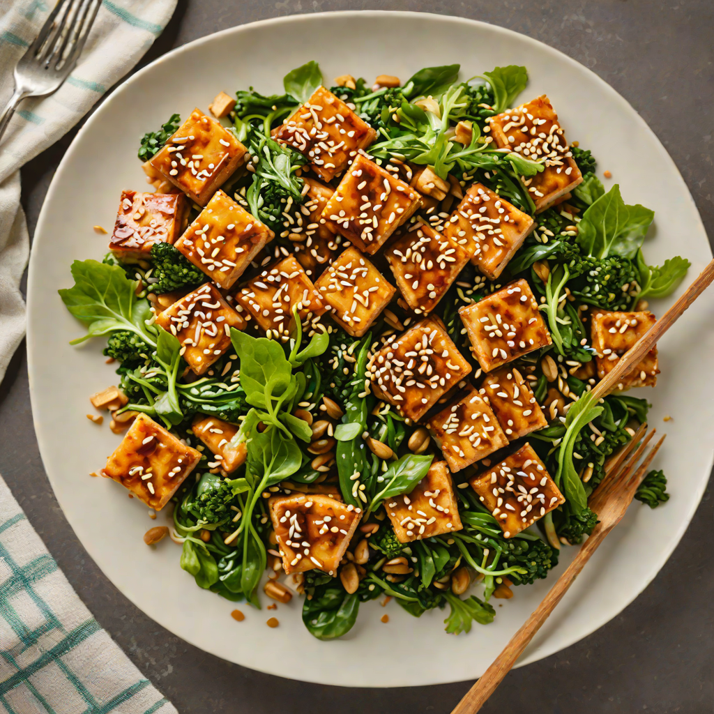 Honey-Soy Glazed Tofu with Sesame Jazz Greens Stir-Fry
