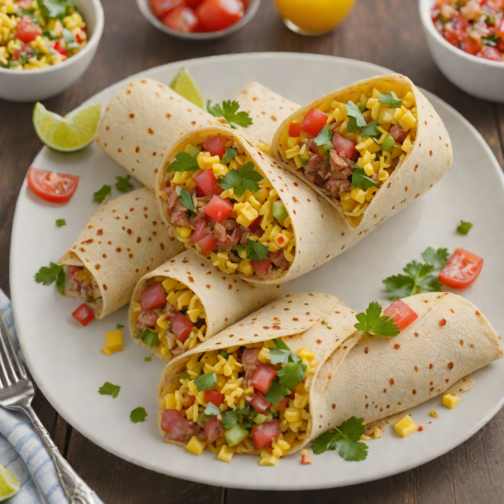 Scrambled Egg and Sausage Breakfast Burrito with Pico de Gallo