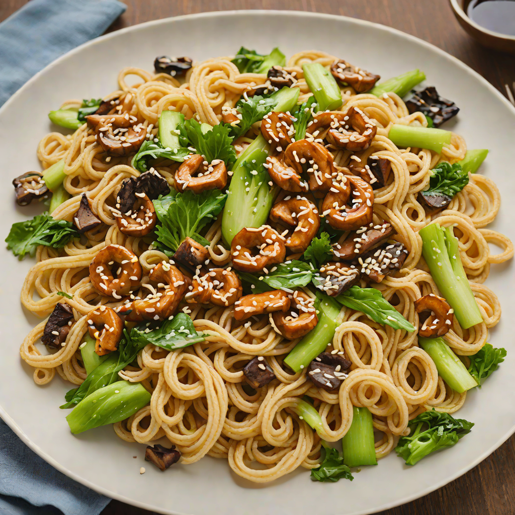 Stir-Fried Udon Noodles with Venerable Shiitake and Bok Choy