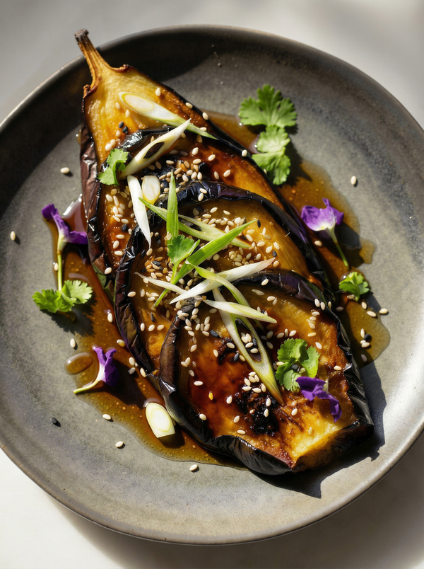 Miso-Glazed Eggplant with Scallion and Sesame Salad