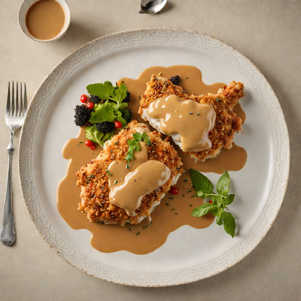 Macadamia-Crusted Chicken with Wattleseed and Wild Pepper Sauce