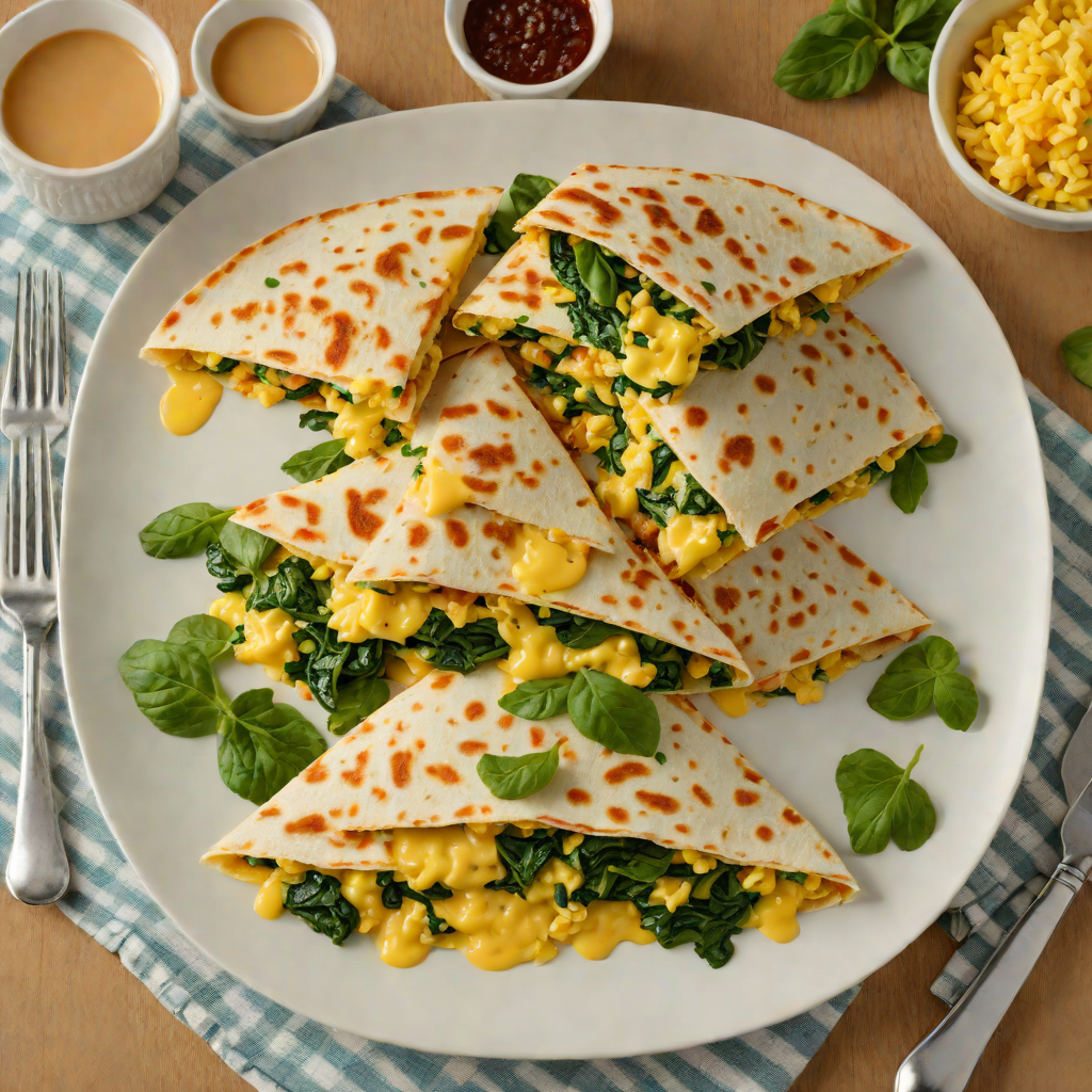 Cheesy Breakfast Quesadilla with Scrambled Eggs and Spinach