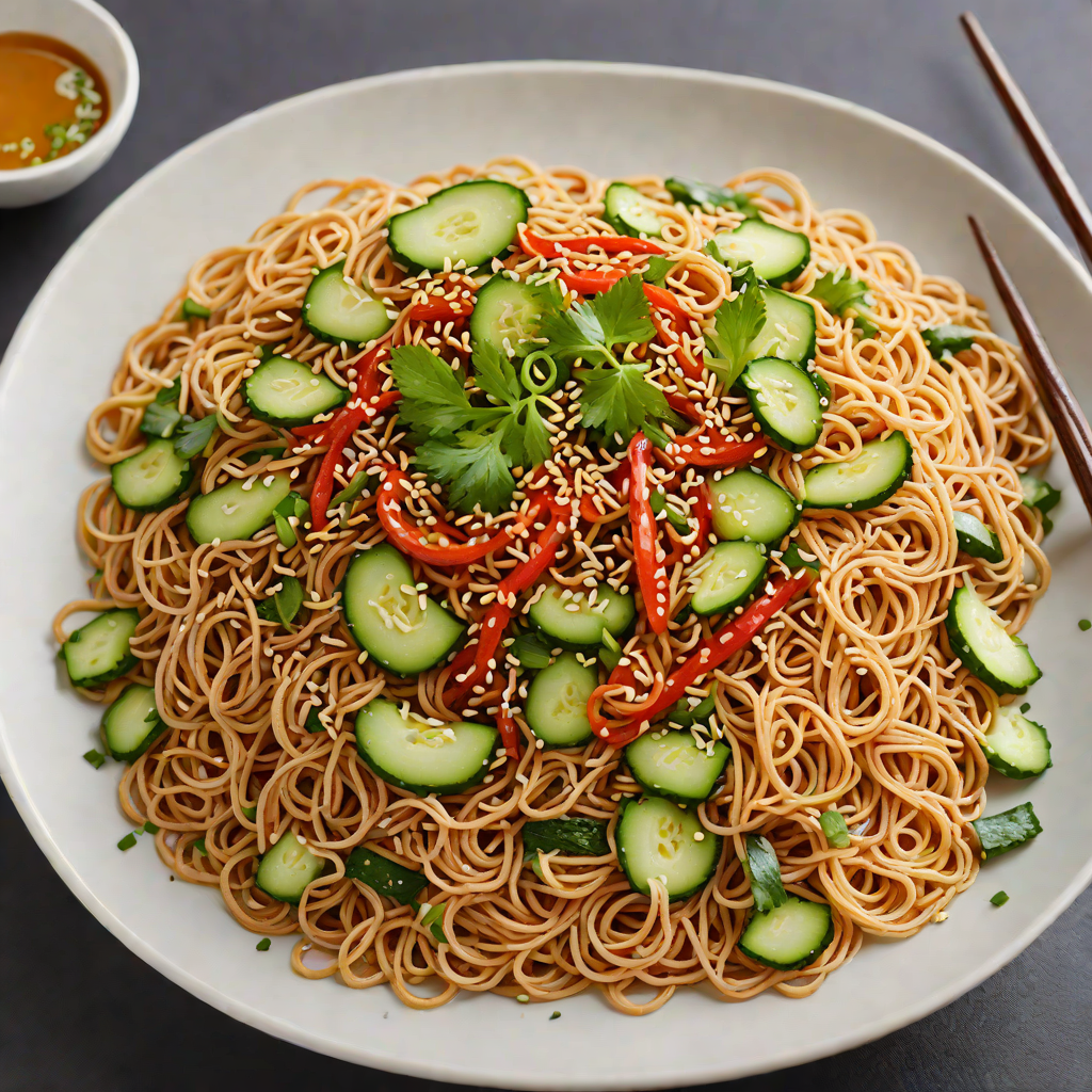 Spicy Korean-Style Cold Noodles with Sesame and Cucumber