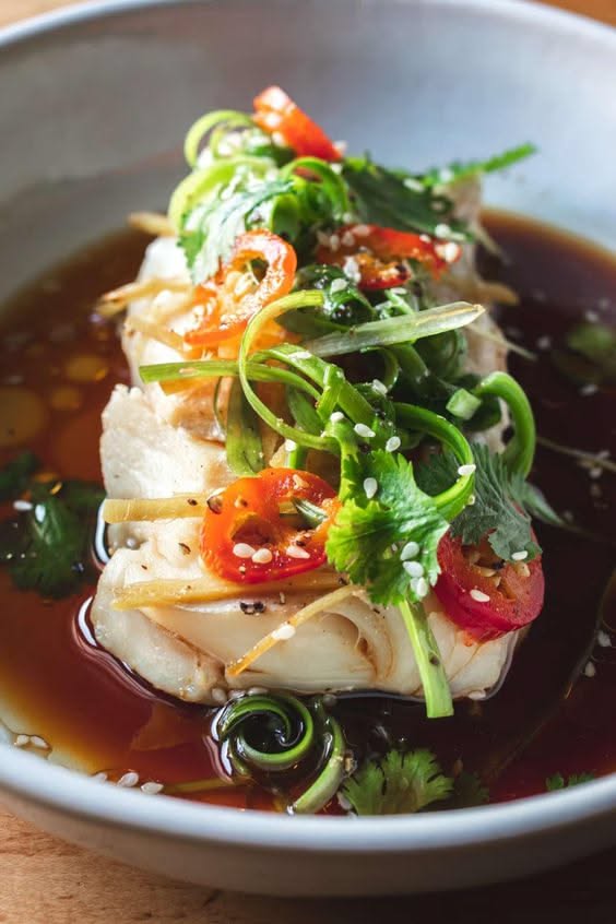 Steamed Rice Wrapped Fish with Spicy Citrus Sauce