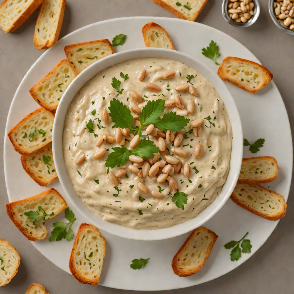 Half-Roasted Garlic and White Bean Dip with Herb Crostini