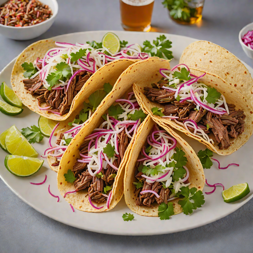 Beer-Braised Beef Tacos with Pickled Onion Slaw