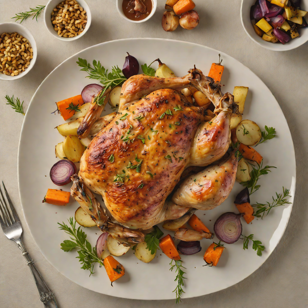 Herb-Rubbed Roast Chicken with Roasted Garlic and Root Vegetables