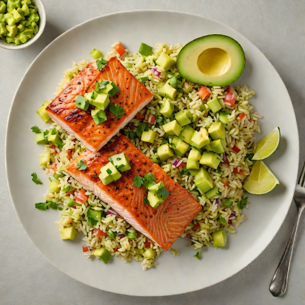 Pan-Seared Salmon with Avocado Salsa and Cauliflower Rice