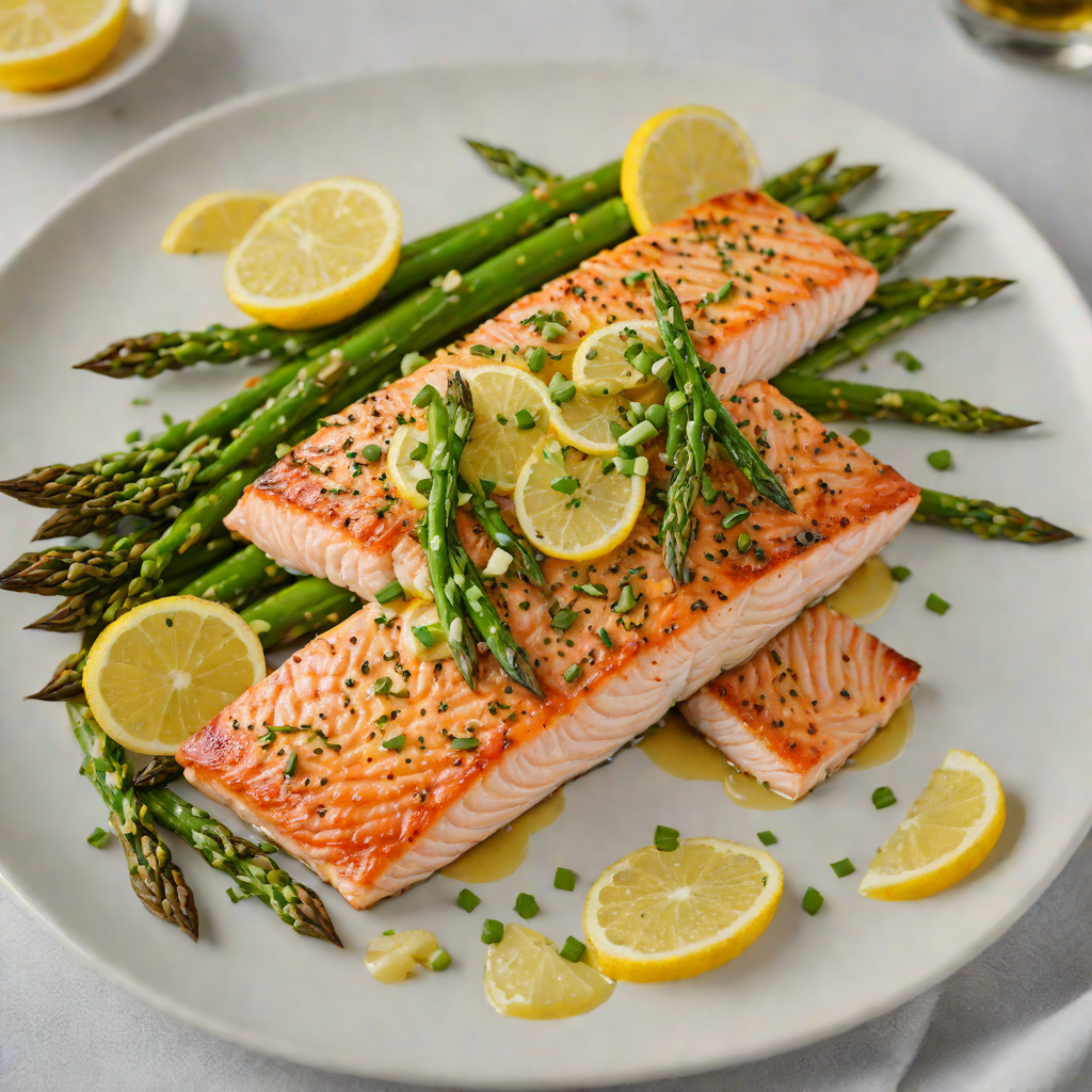 Pan-Fried Salmon with Lemon-Caper Butter and Garlic Asparagus