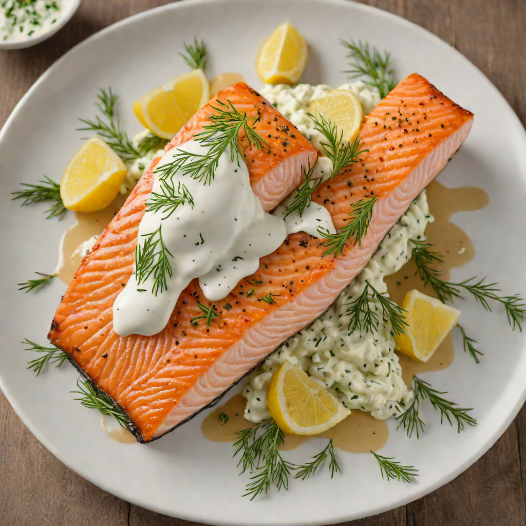 Pan-Seared Salmon with Garlic-Dill Yogurt Sauce