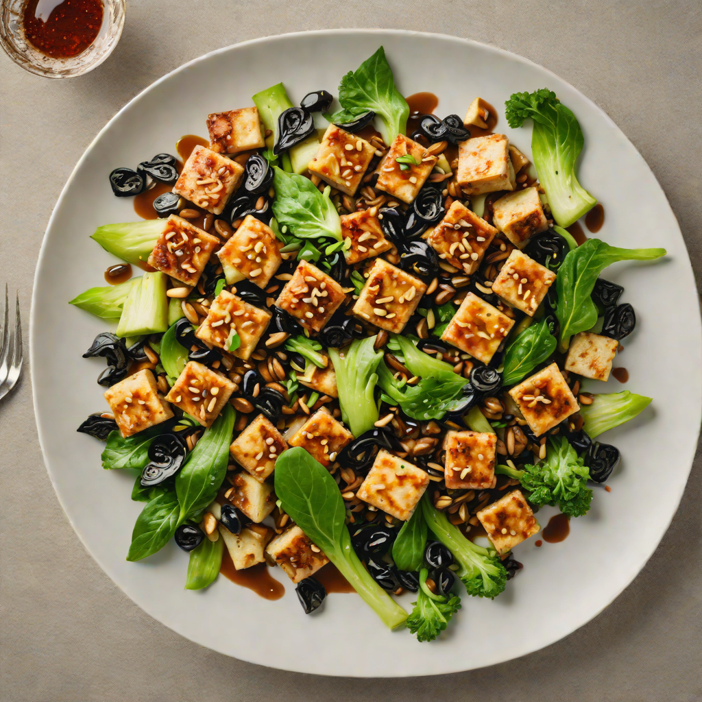 Stir-Fried Space-Inspired Tofu with Black Garlic and Baby Bok Choy