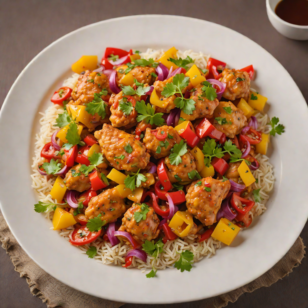 Sautéed Chicken with Bell Peppers and Onions in Spiced Tomato Sauce