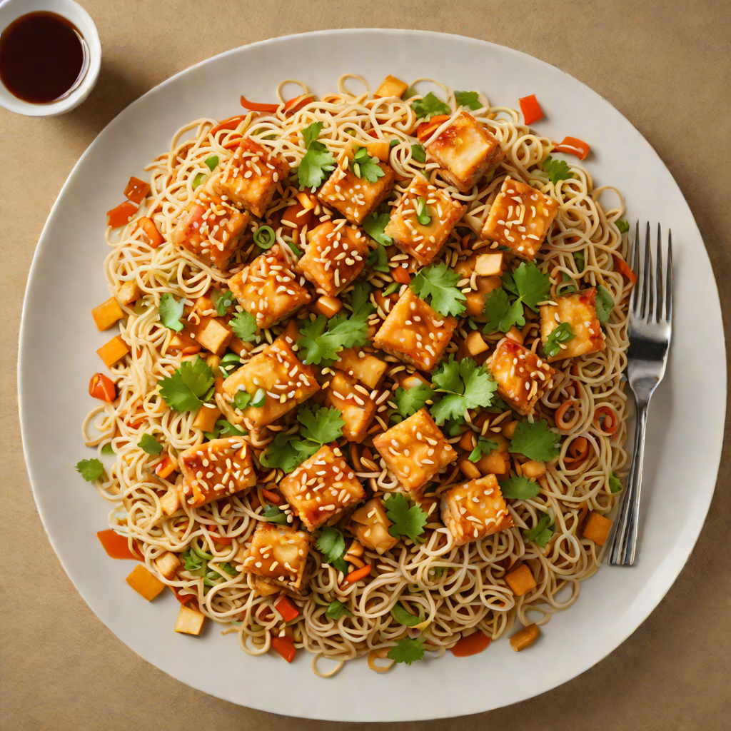 Stir-Fried Rice Noodles with Crispy Tofu and Spicy Peanut Sauce