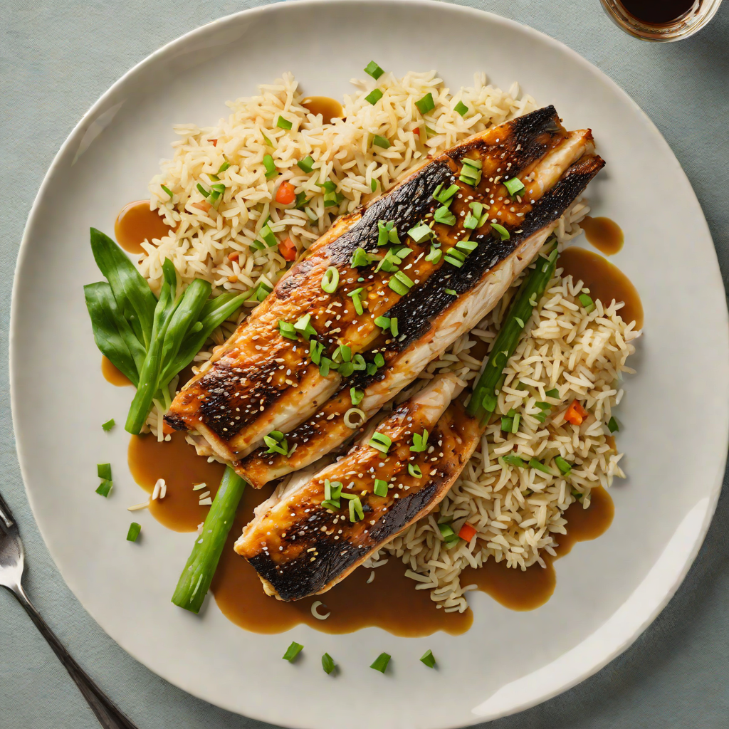 Pan-Seared Sea Bass with Soy-Ginger Glaze and Scallion Rice