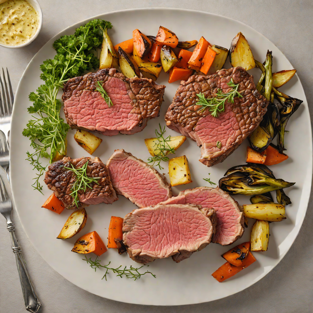 Pan-Seared Ribeye with Garlic Herb Butter and Roasted Vegetables