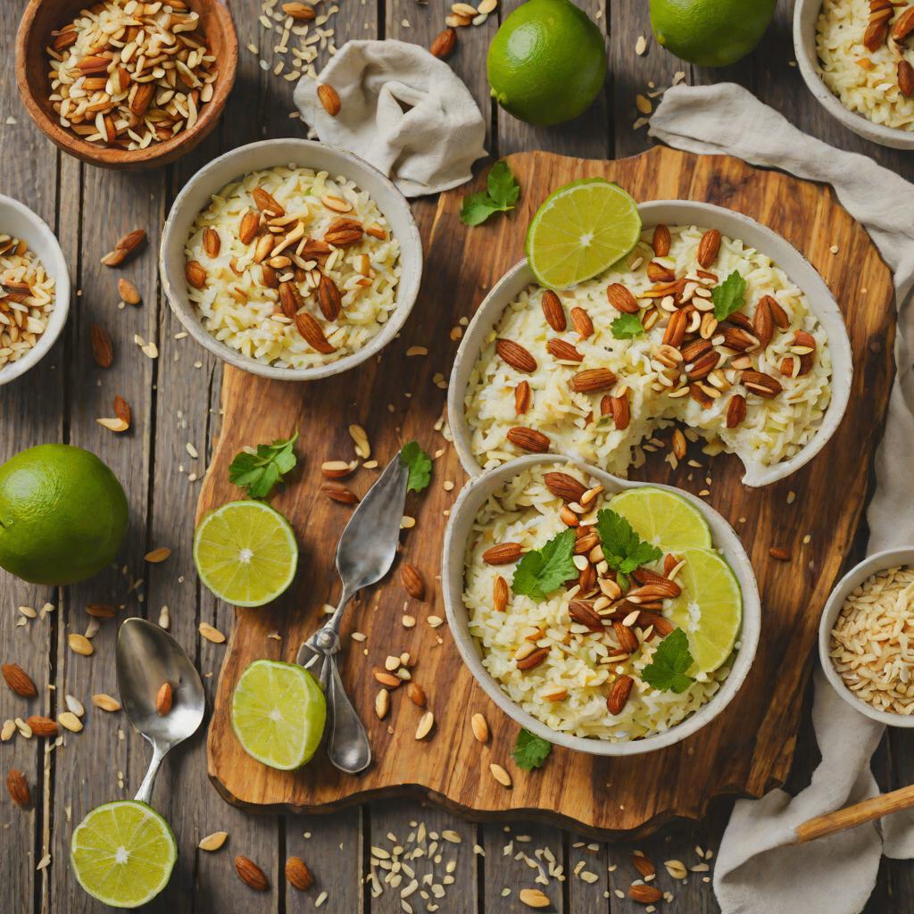 Baked Vegan Coconut-Lime Rice Pudding with Toasted Almonds