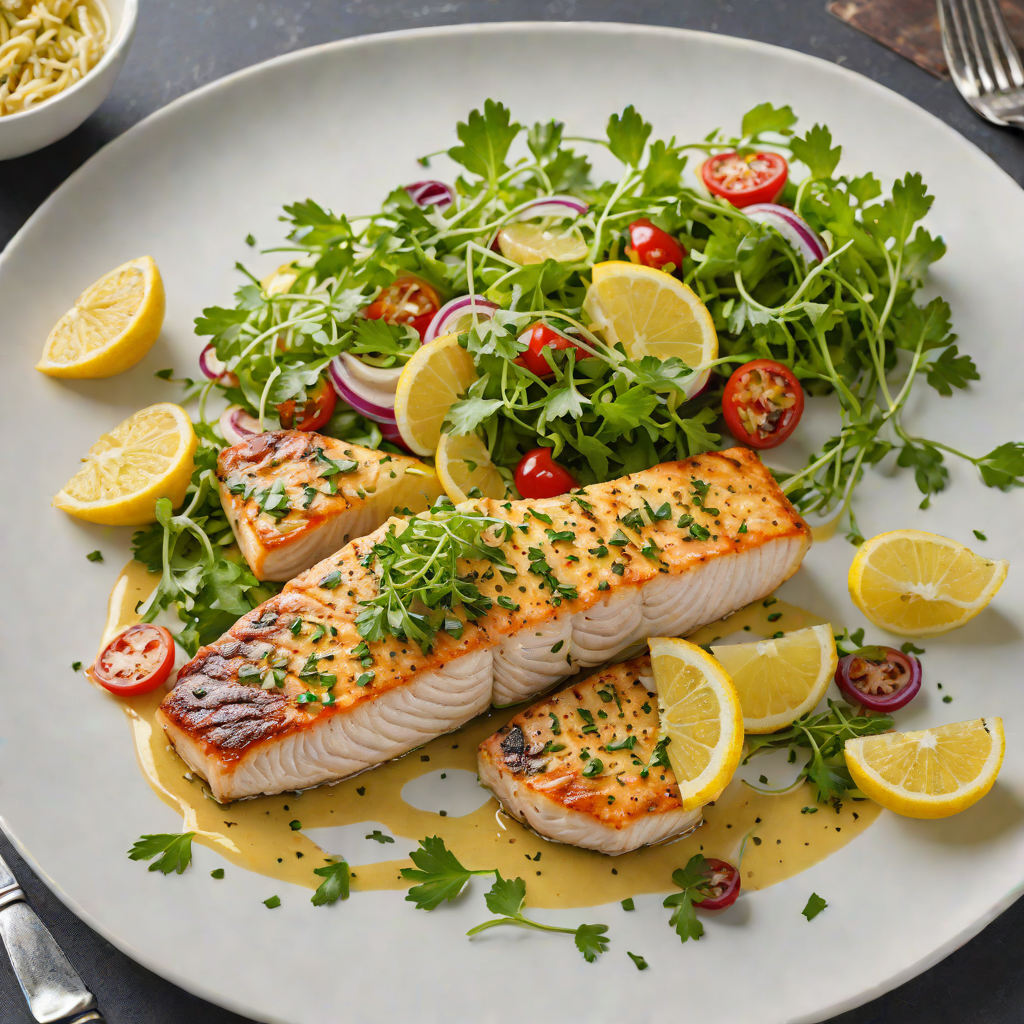 Pan-Seared Swordfish with Lemon Garlic Butter and Herb Salad
