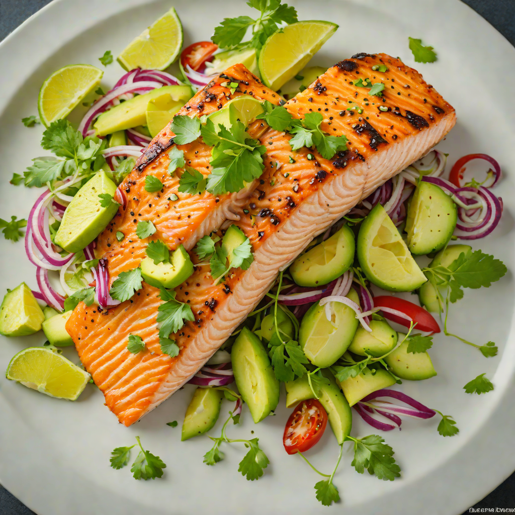 Pan-Seared Salmon with Avocado Cilantro Lime Salad