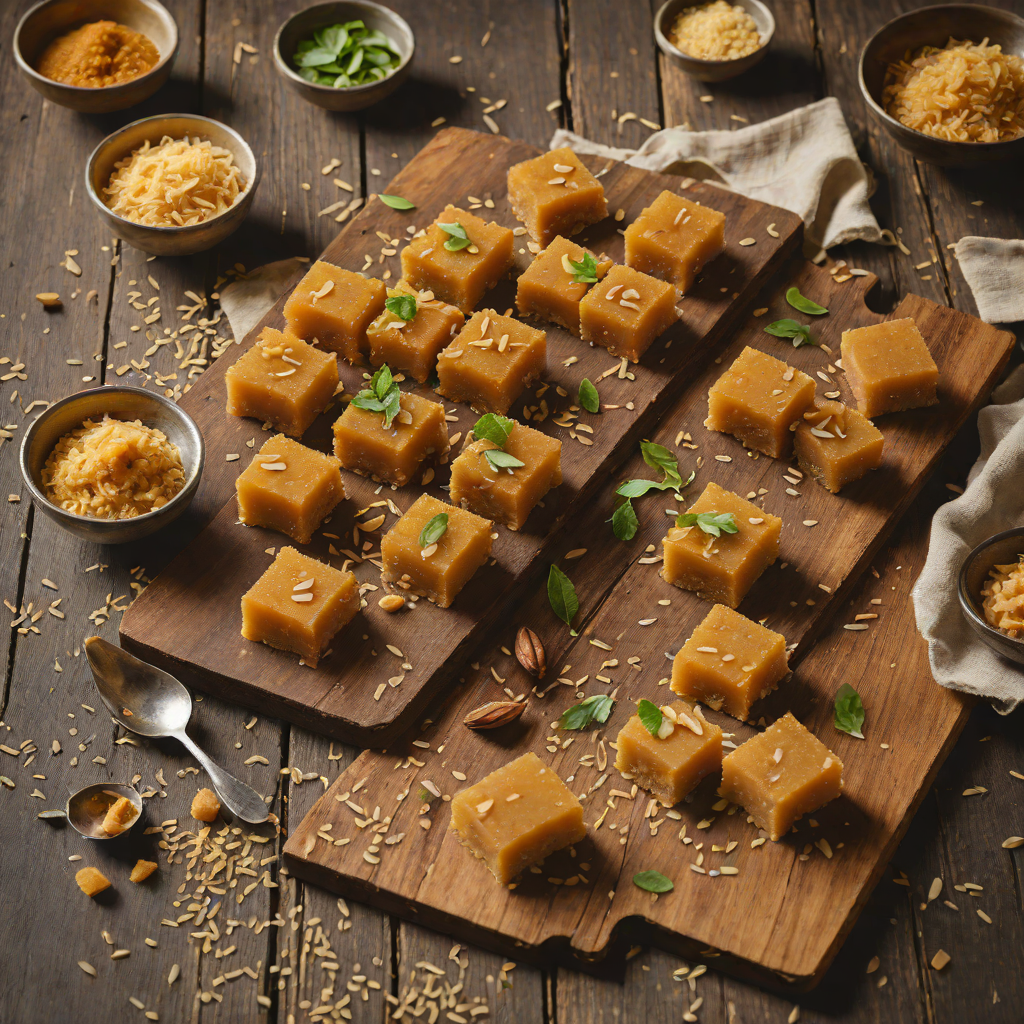 Toasted Semolina and Jaggery Fudge (Gujarati Mohanthal)