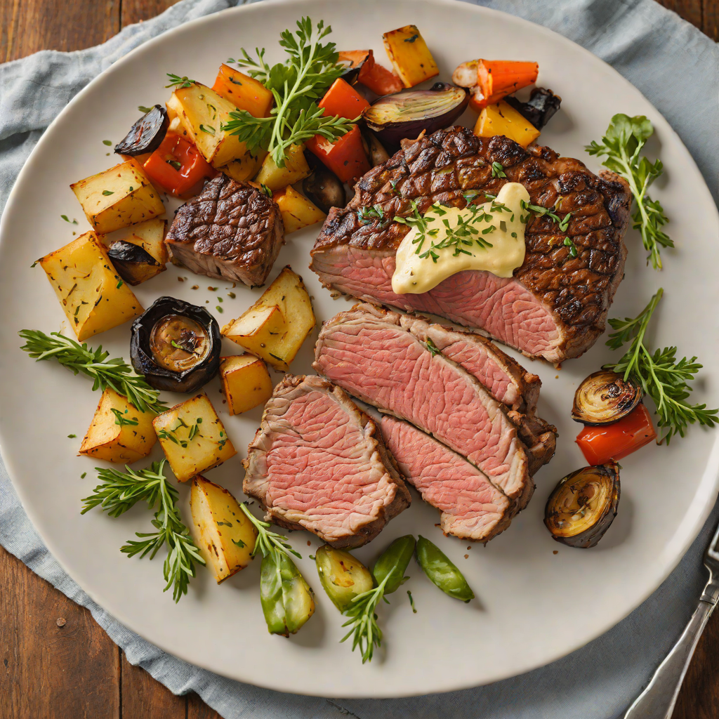 Pan-Seared Ribeye with Smoked Garlic Butter and Roasted Vegetables