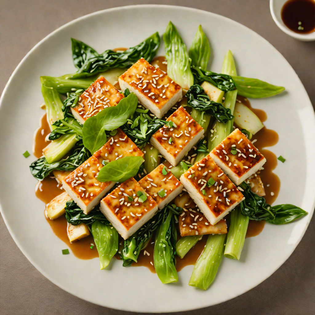 Sautéed Asian-Style Tofu with Ginger-Sesame Sauce and Baby Bok Choy