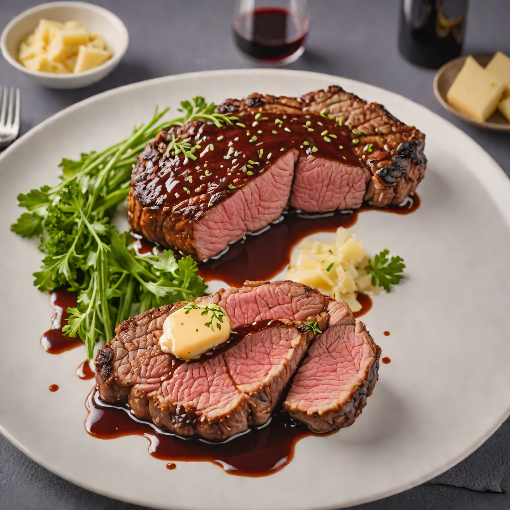 Pan-Seared Ribeye with Red Wine Reduction and Garlic Butter