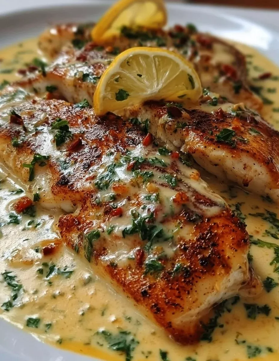 Pan-Seared Amarillo Catfish with Roasted Poblano Cream Sauce