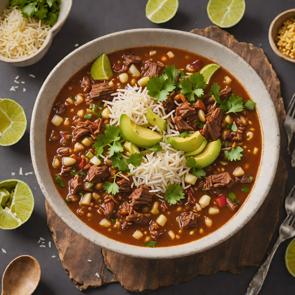 Hearty Beef Pozole with Roasted Chile and Hominy