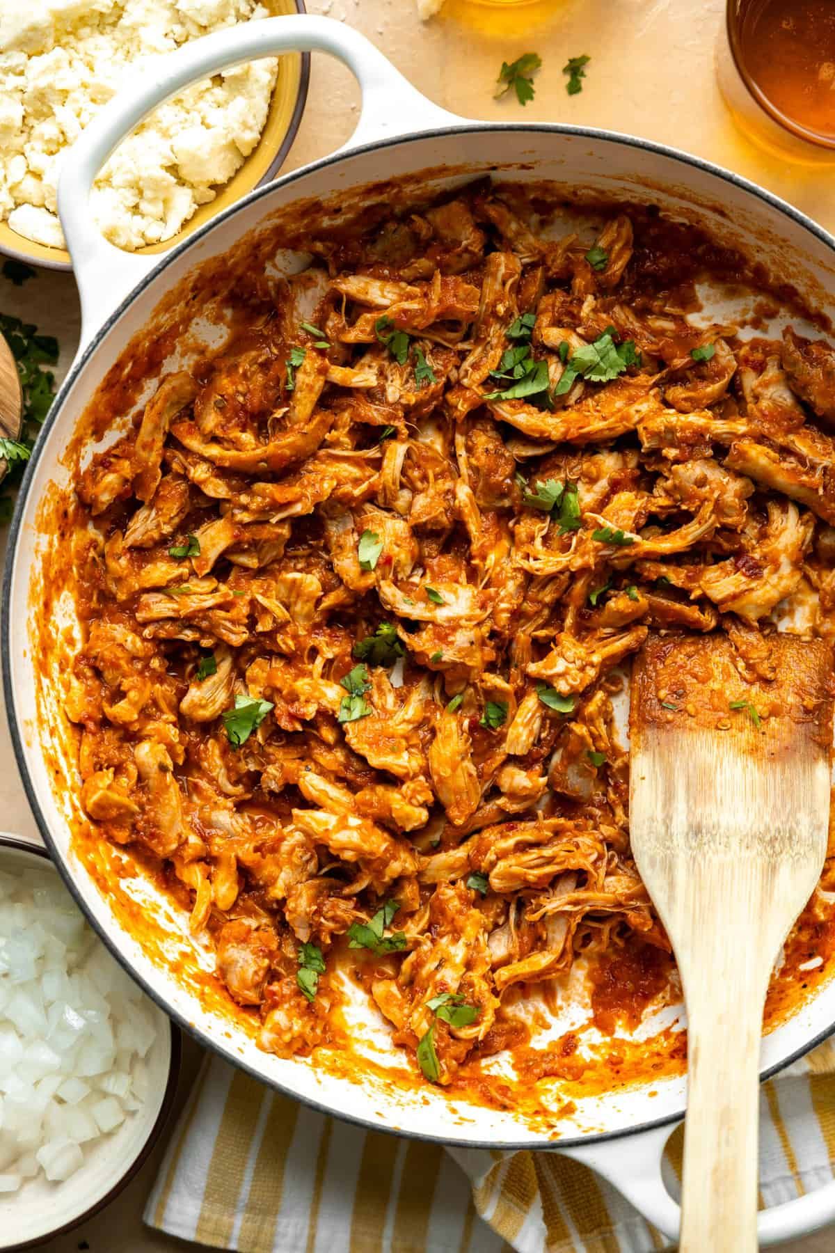 Baked Chicken Tinga with Roasted Poblano and Chipotle Sauce