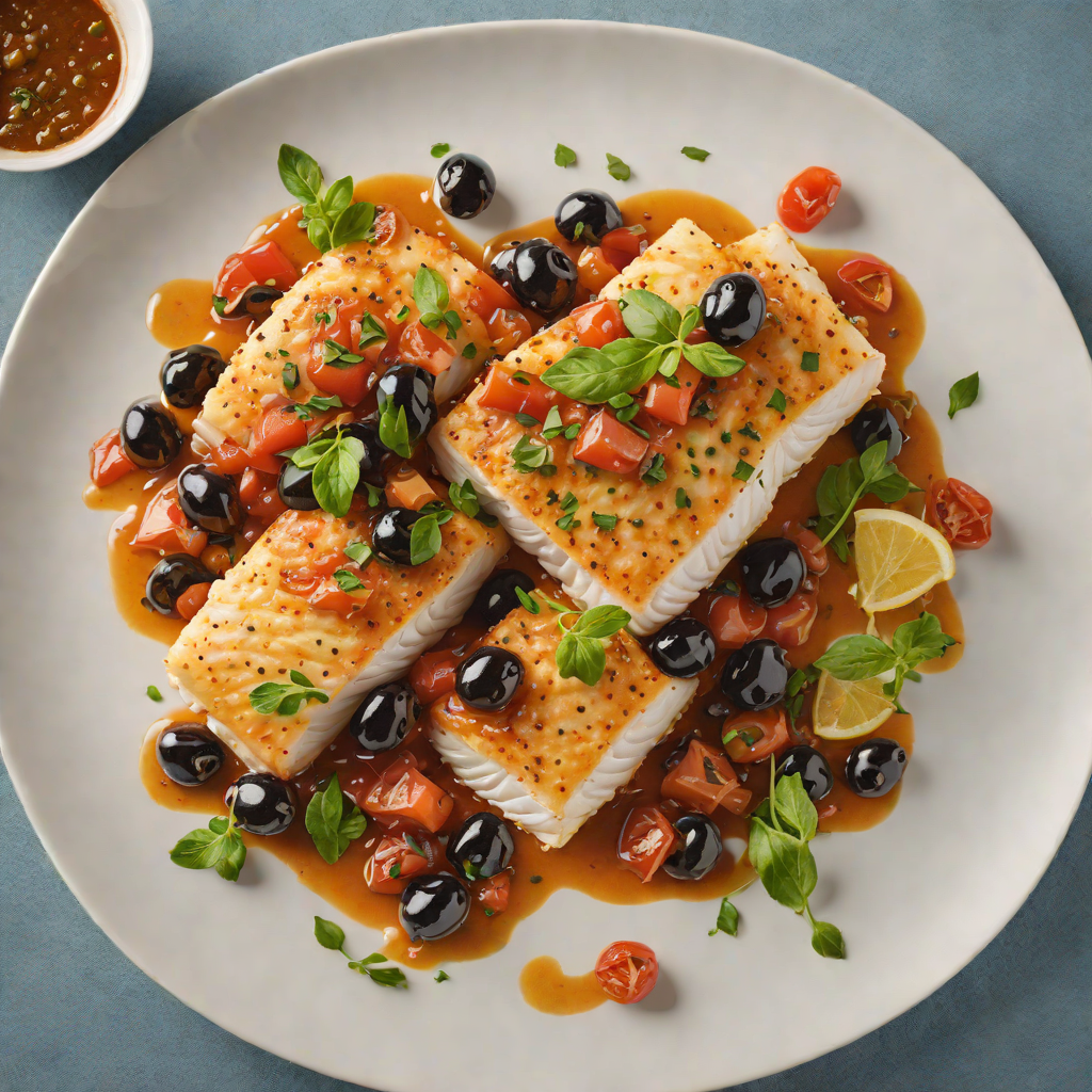 Pan-Seared Cod with Tomato-Caper Sauce and Kalamata Olives