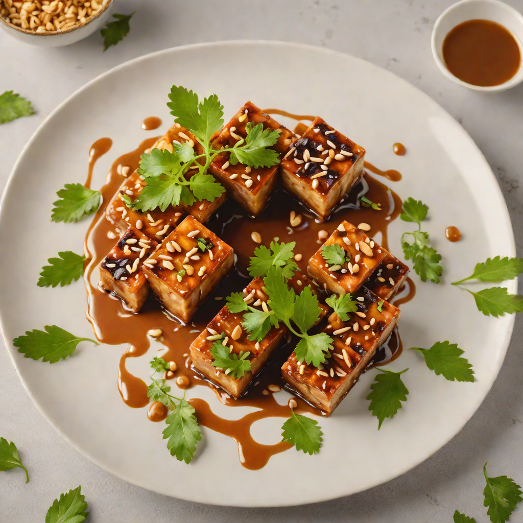 Tamarind-Glazed Crispy Tofu with Peanut Sauce and Fresh Herbs
