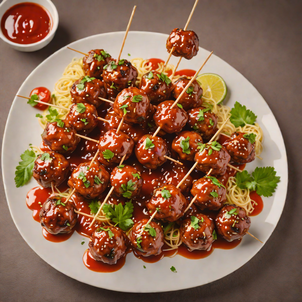 Grilled Skewered Meatballs with Spicy Tomato Glaze