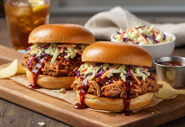 Southern Slow-Cooked Pulled Pork Sandwich with Tangy Coleslaw