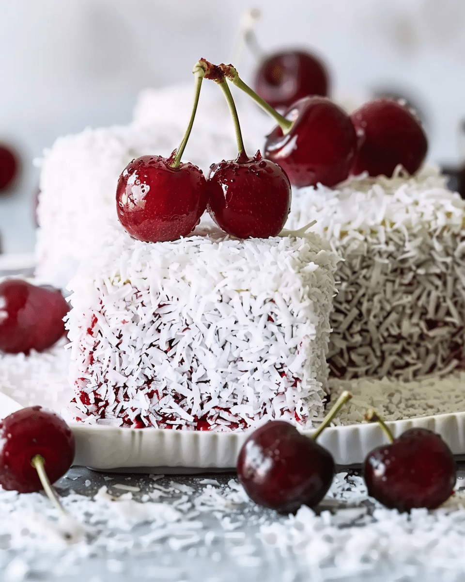 Baked Cherry and Coconut Lamington Squares