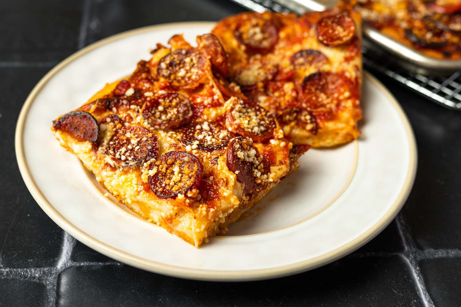 Sicilian-Style Spicy Pepperoni Tomato Square Pizza