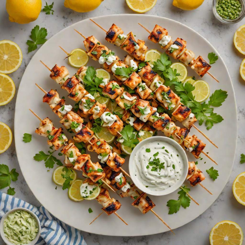 Grilled Lemon-Garlic Chicken Skewers with Tzatziki Sauce