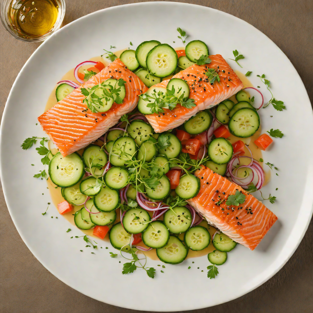 Pan-Seared Salmon with Half-Sour Pickled Cucumber Salad