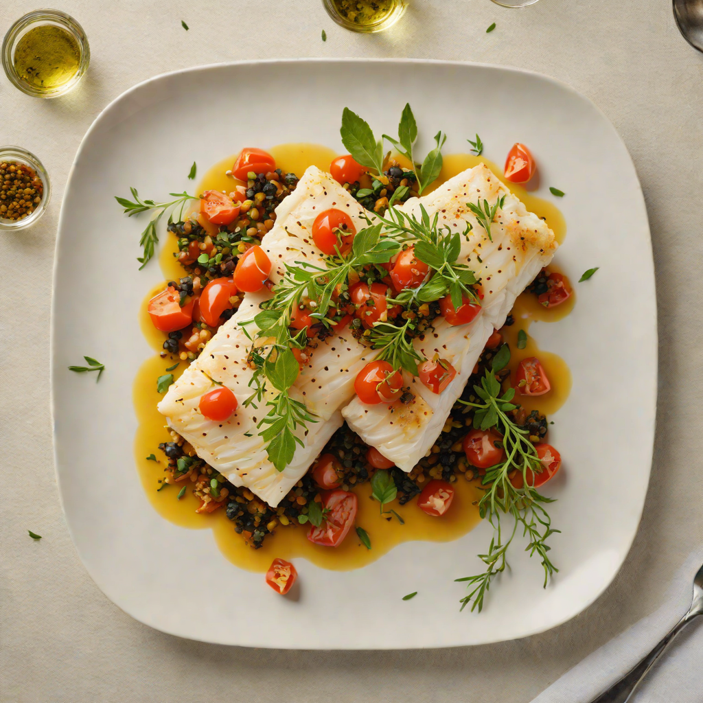 Baked Cod with Tomato-Olive Tapenade and Herb Oil