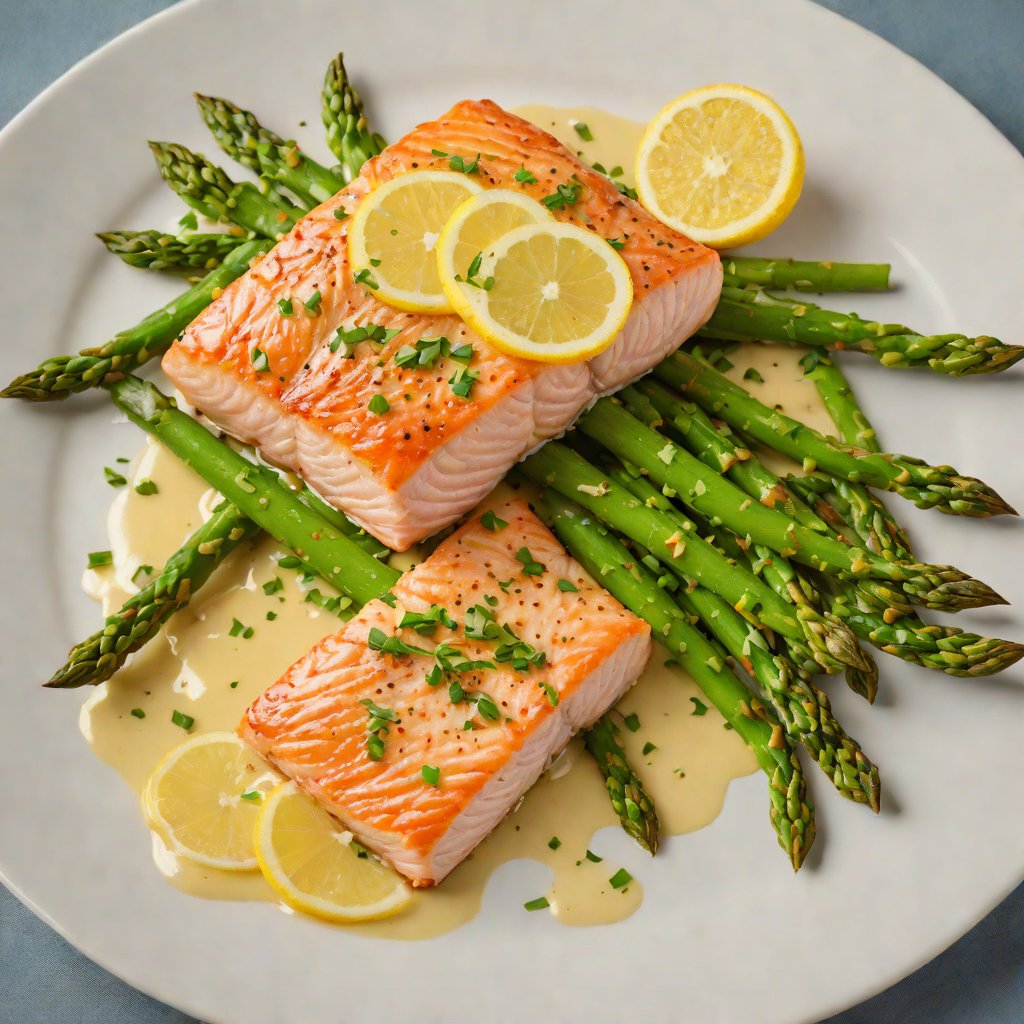 Pan-Seared Salmon with Lemon Butter Sauce and Garlic Asparagus