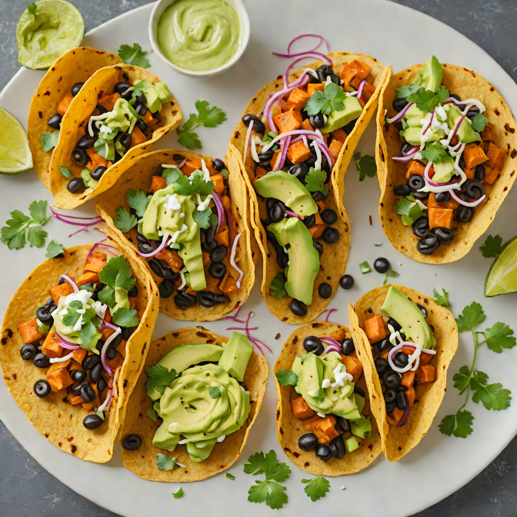 Oven-Baked Sweet Potato and Black Bean Tacos with Avocado Crema