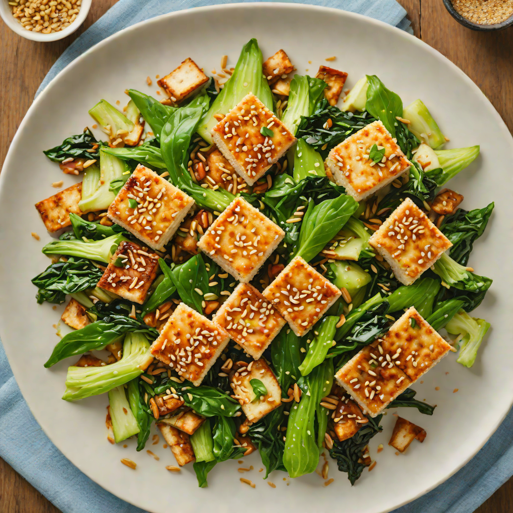 Crisp Pan-Fried Tofu with Sesame-Ginger Stir-Fried Bok Choy