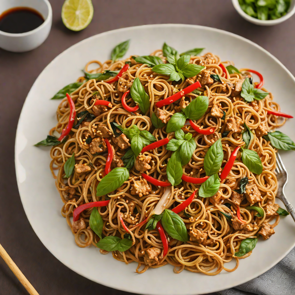 Stir-Fried Spicy Drunken Noodles with Thai Basil
