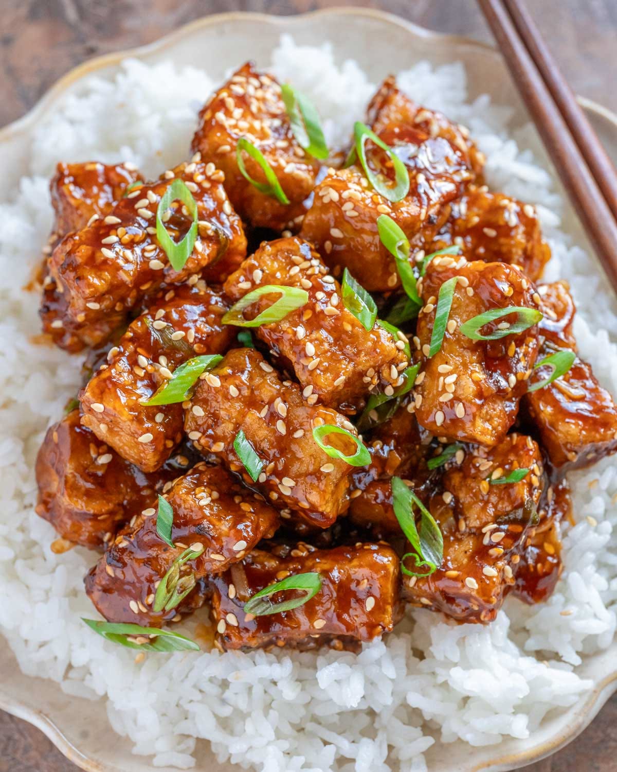 Pan-Fried Sesame Tofu with Soy-Ginger Glaze and Scallions
