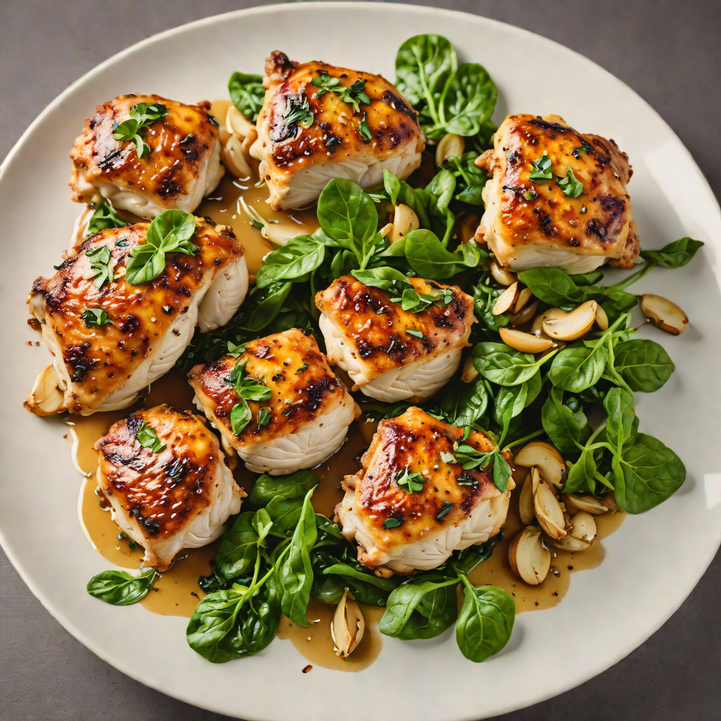 Pan-Seared Chicken Thighs with Half-Roasted Garlic and Spinach