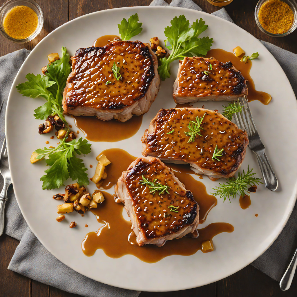 Oak-Aged Whiskey Glazed Pork Chops with Maple and Mustard