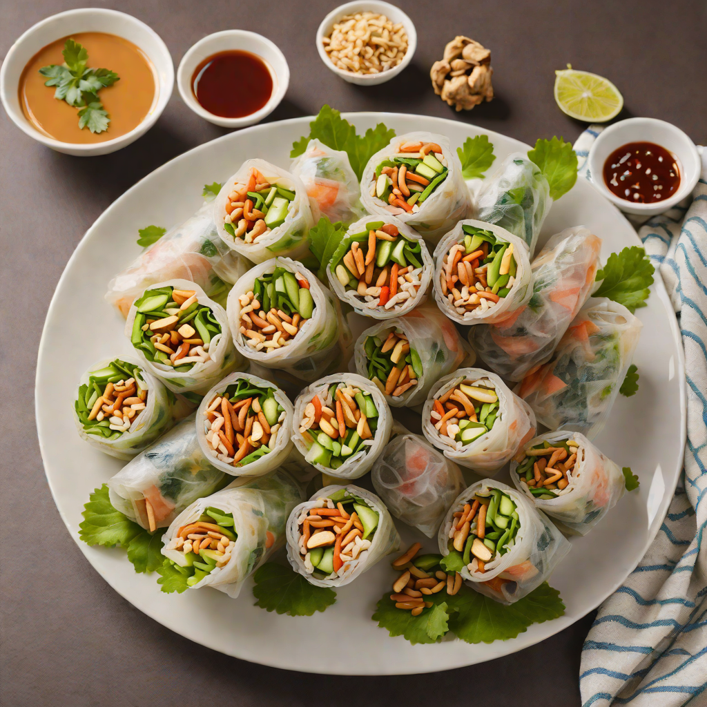 Vietnamese-Inspired Rice Paper Rolls with Peanut Dipping Sauce