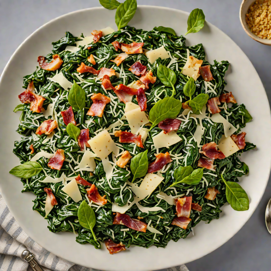Creamed Garlic Spinach with Parmesan and Bacon