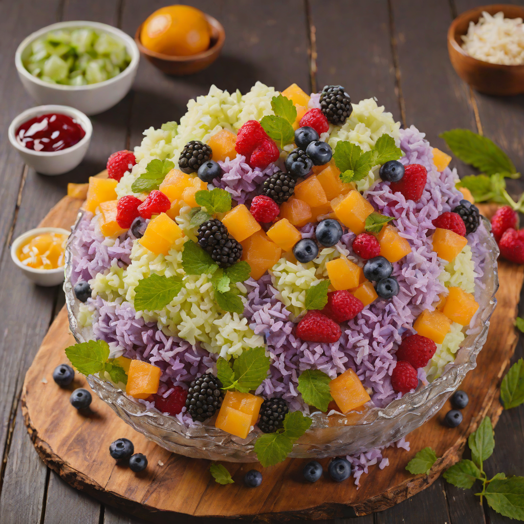 Halo-Halo Filipino Shaved Ice with Mixed Fruits and Ube