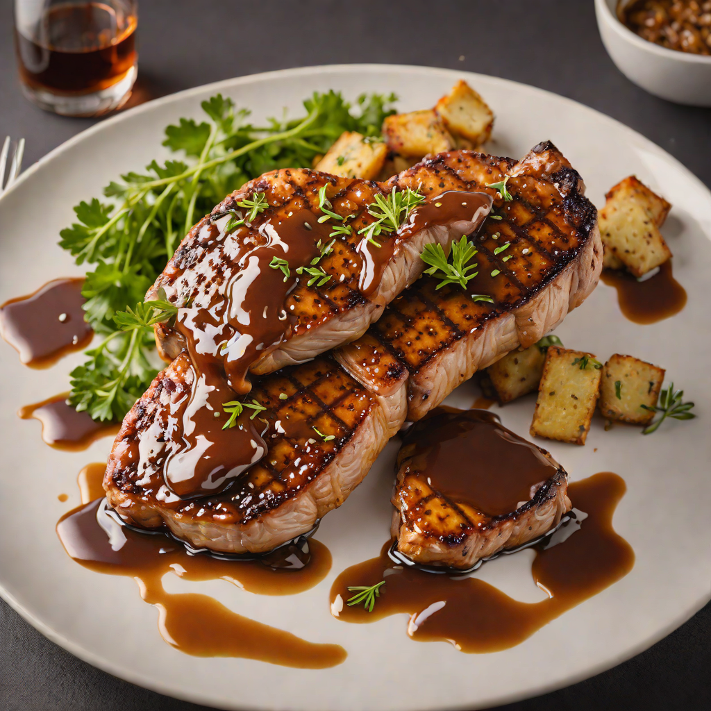 Oak-Aged Whiskey Glazed Pork Chops with Michigan Maple Reduction
