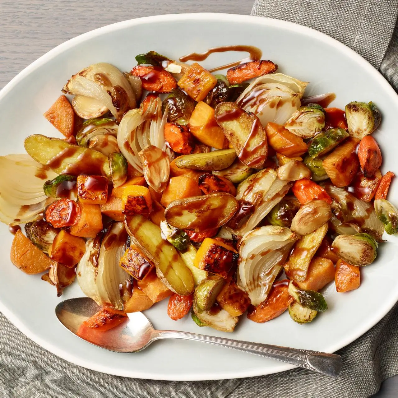 Maple-Glazed Roasted Vegetables with Whiskey-Balsamic Drizzle